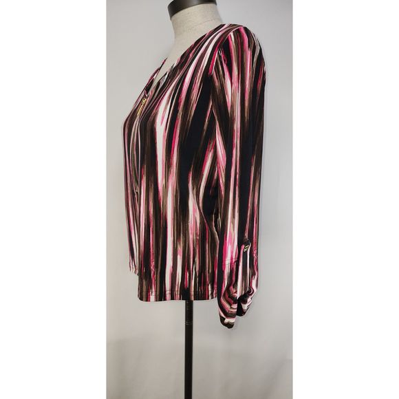 Michael Kors Multi-Color Half-Zip Blouse with Roll-Tab Sleeves Size S - Picture 3 of 6